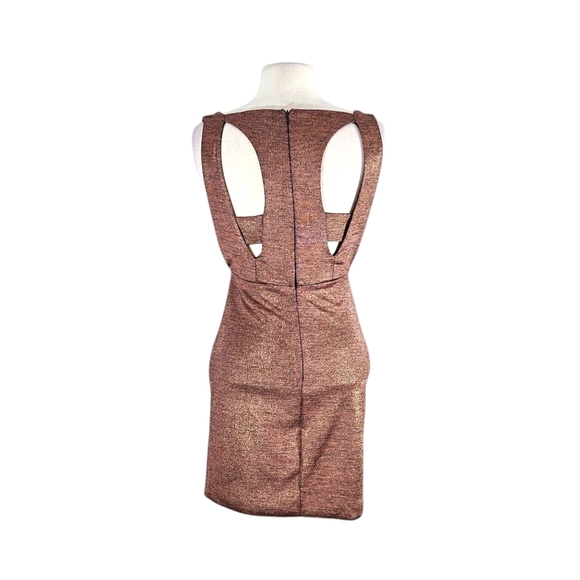 MOD Black Label Metallic Copper Gold Cutout Bodycon Mini Dress - Picture 2 of 5
